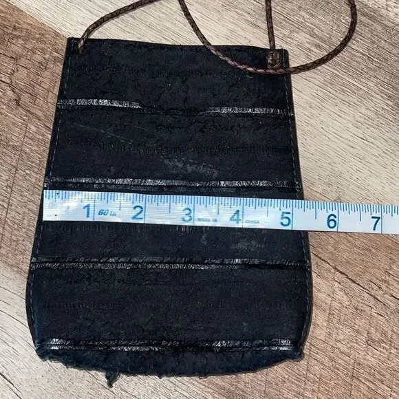 Womens Leather Suede Braided Strap Cell Phone Crossbody Sling Bag Black One Size
